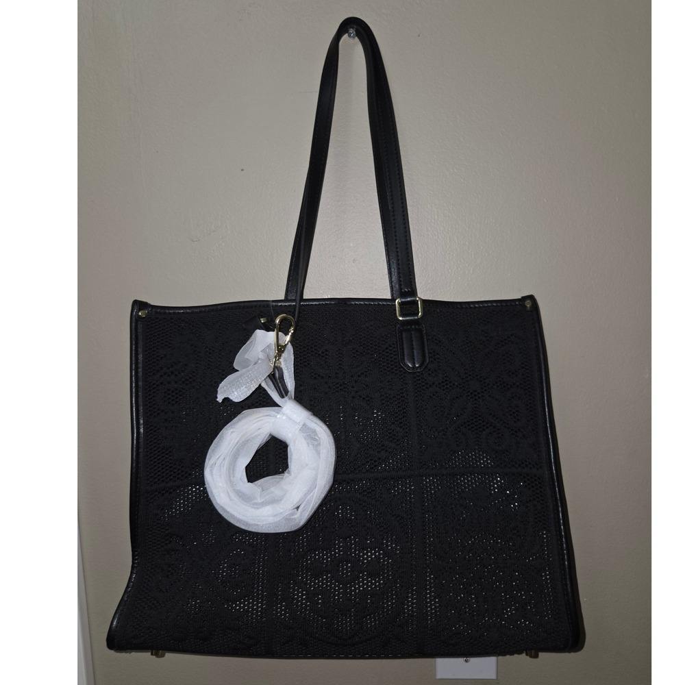 Viola Castellani Tote Bag Womens Large Black New Leather Mesh Lace VC6341-PRINT